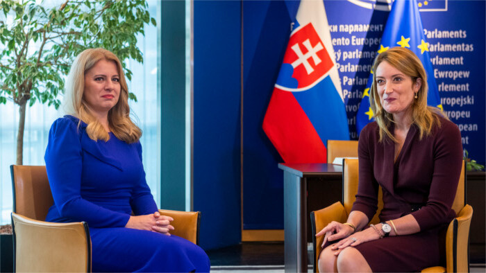 La jefa de Estado eslovaca dio la bienvenida a la presidenta del Parlamento Europeo 