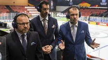 Hokejoví komentátori RTVS Boris Valábik, Pavol Gašpar a Matej Hajko.